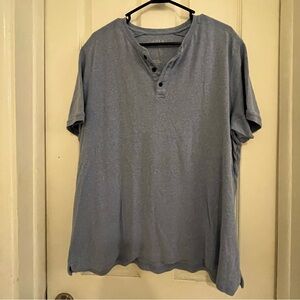 Men’s XXL Light Blue V-Neck Casual Button Up Henley Tee Shirt